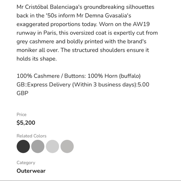 **SOLD** New w Tags Balenciaga Oversized Logo 100% Cashmere Coat Jacket Gray - Picture 13 of 13